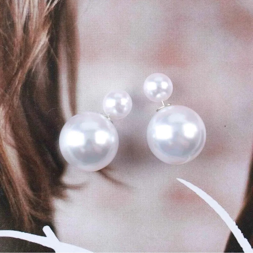 Anthropologie Shashi “Fenmore” Double Ball Pearl Dual Front Back Post Ear Jacket - Picture 14 of 16